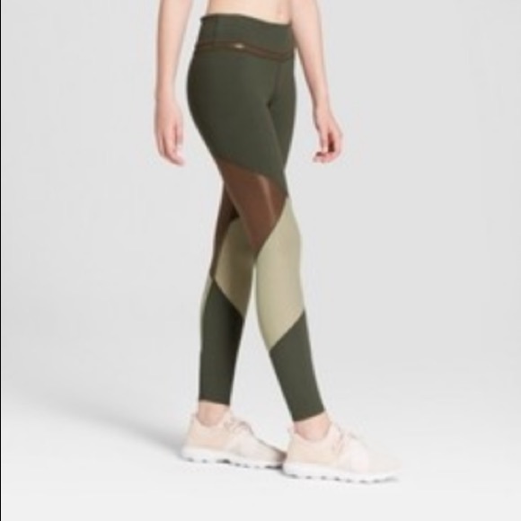 JOYLAB 7/8 Shine & Mesh Pieced Legging Deep Olive - Picture 1 of 13